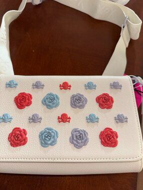 Betsey Johnson White Purse Pastel Roses Skulls NWT